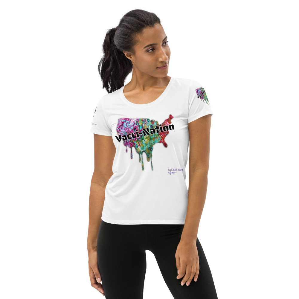 Vacci-Nation All-Over Print Women's Athletic T-shirt - Jann Karam